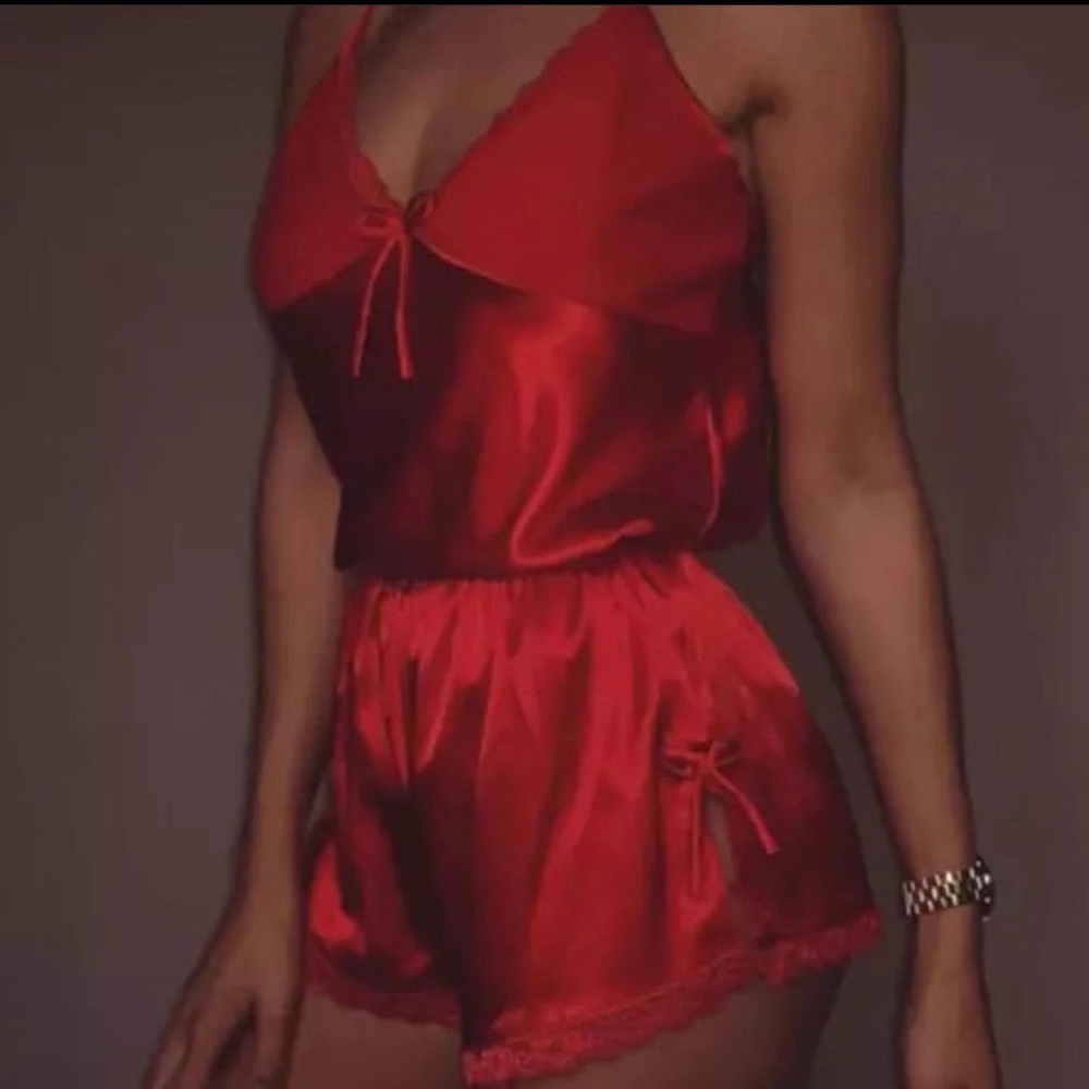 Elegant Red Satin Pajama Set